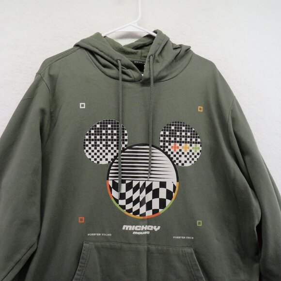 Disney Hoodie Mens Size Extra Large Mickey Mouse Logo Green Graphic Sweater - Picture 2 of 10